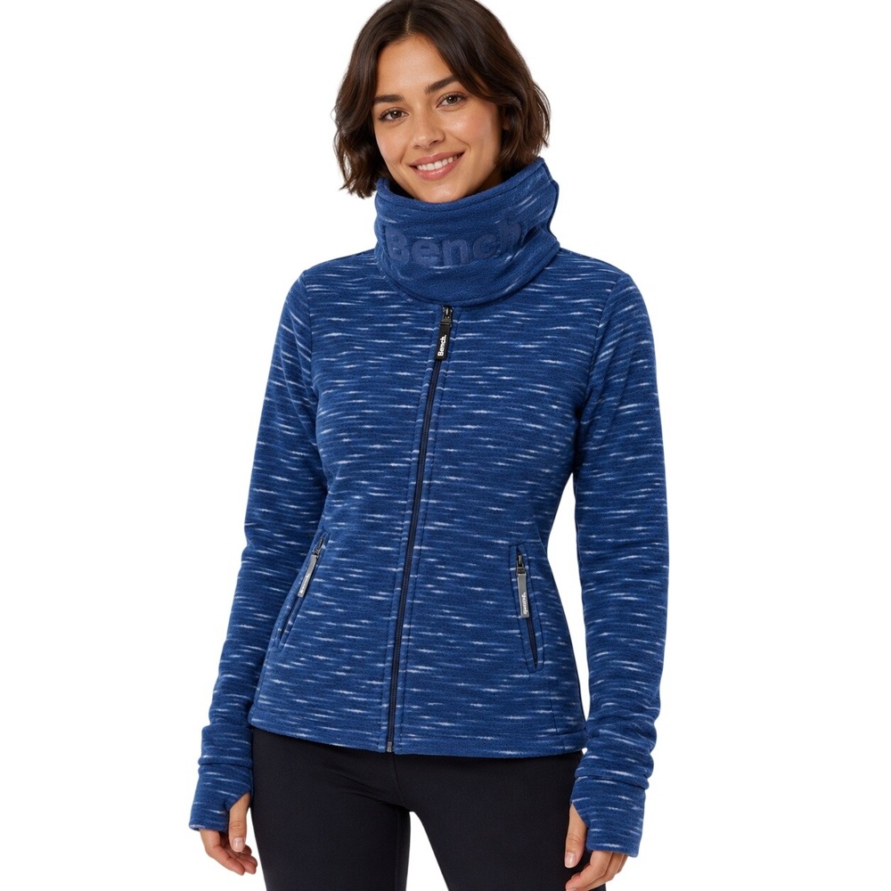 Bench Women's S Blue Space Dye Fleece Funnel Neck Zip Jacket Thumbholes Y2K